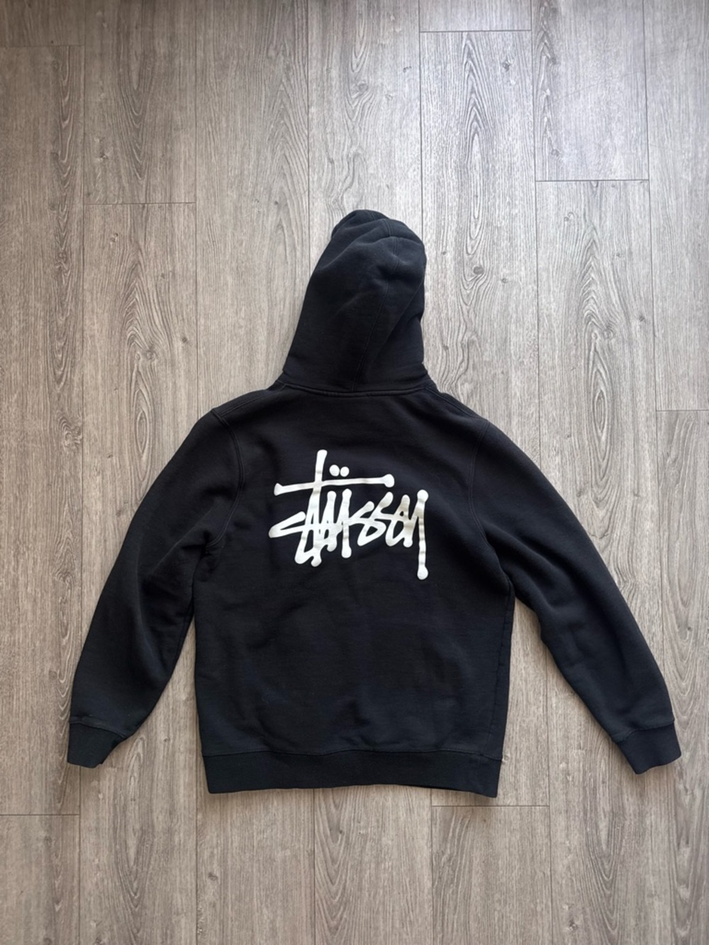 Stussy Black Hoodie with White Logo Back Print